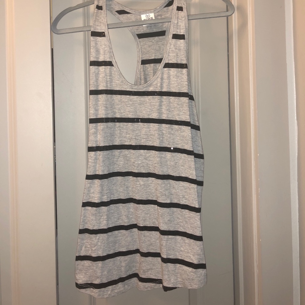 VS PINK Gray and Black Sequin Striped Tank- Size M